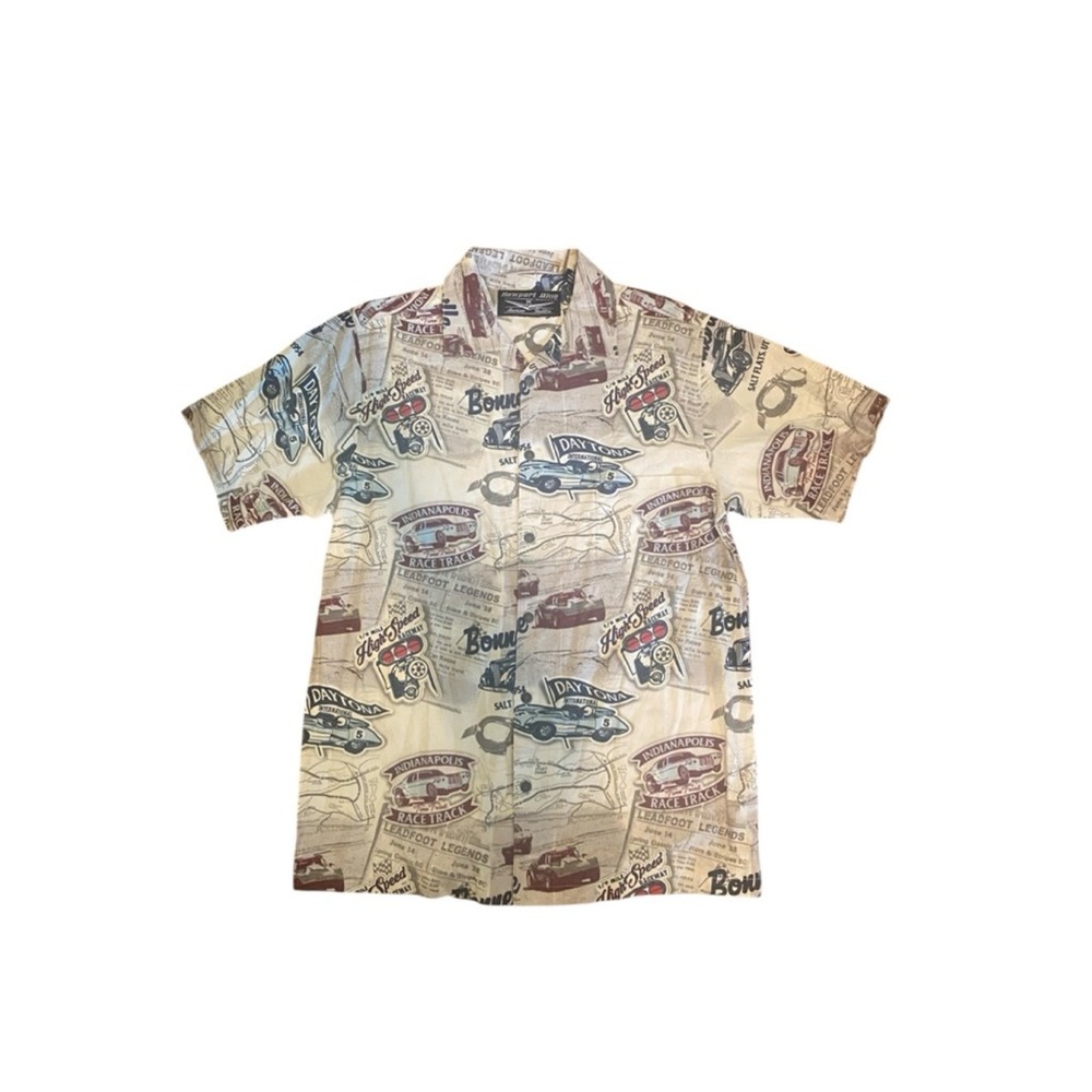 Men's "Newport Blue‎ " Button Up Racing Theme Casual Shirt Size Medium